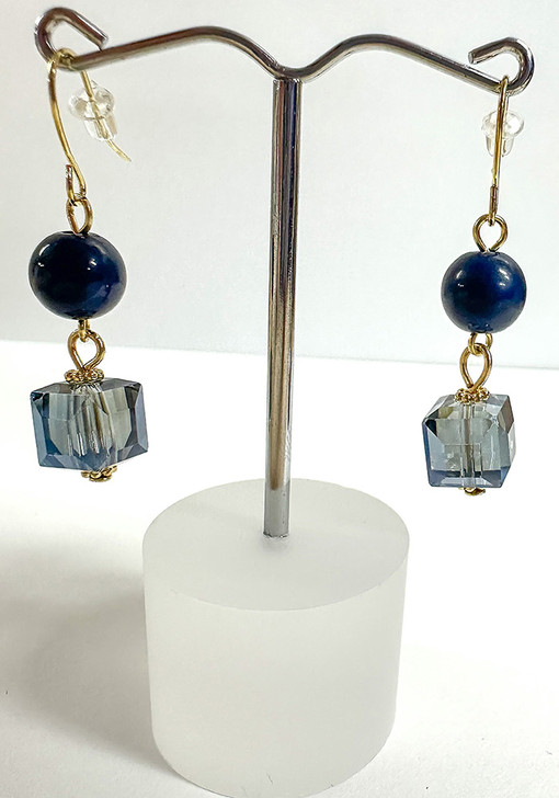Blue Resin And Glass Bead Drop Earrings
