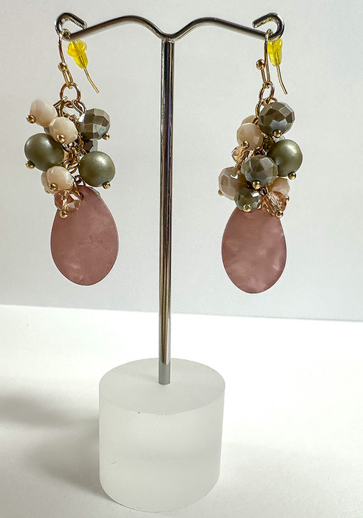 Pink And Grey Glass and Acrylic Bead Drop Earrings