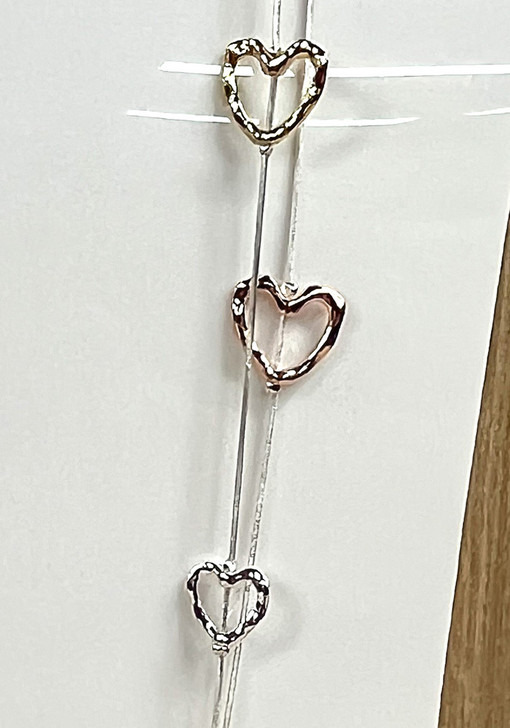 Three Tone Hearts Double Strand Silver Necklace