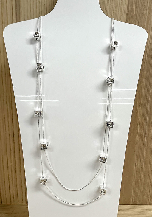  Crystal Cubes Double Strand Silver Necklace