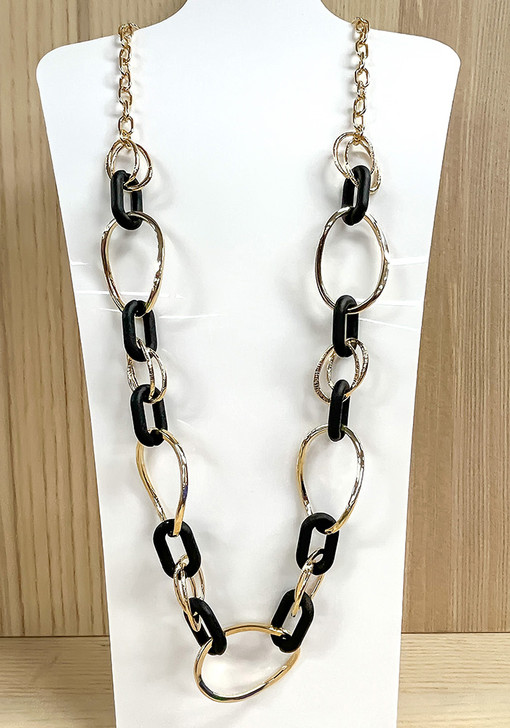 Black And Gold Ovals Linked Necklace