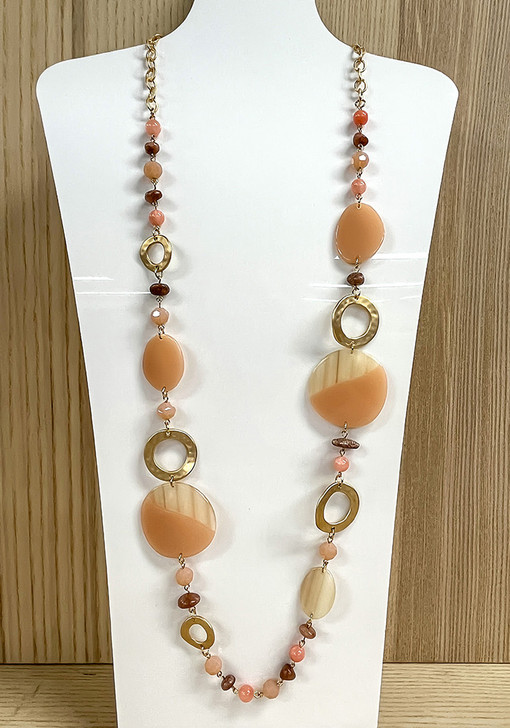 Tones Of Peach Acrylic And Glass Bead Necklace