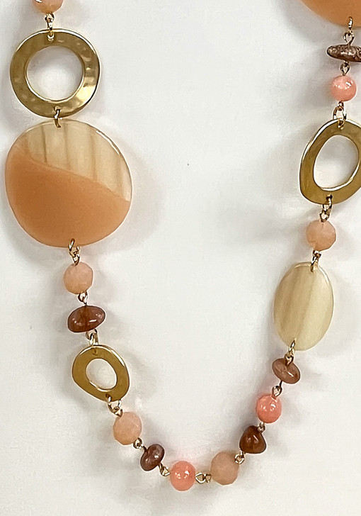 Tones Of Peach Acrylic And Glass Bead Necklace 