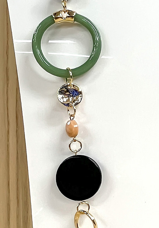 Jade And Gold Resin And Glass Necklace 