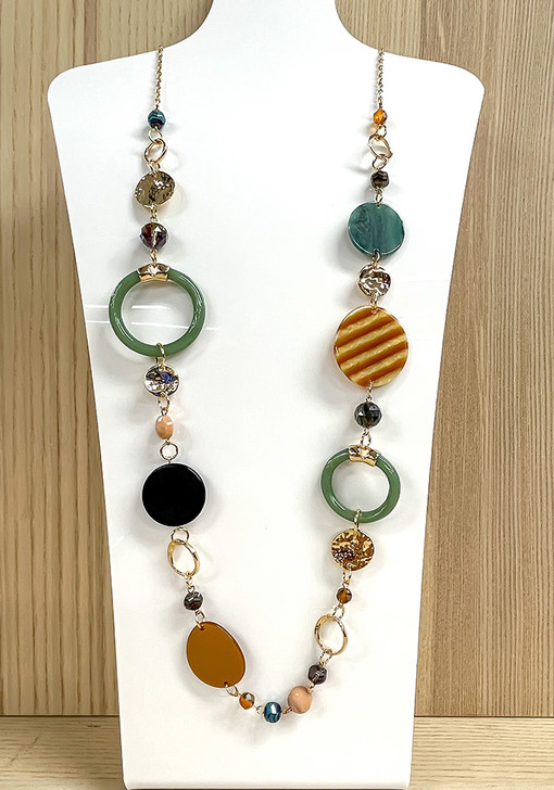 Jade And Gold Resin And Glass Necklace 