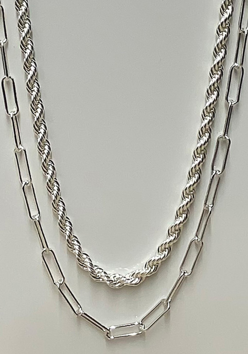 Silver Chain And Rope Link Necklace