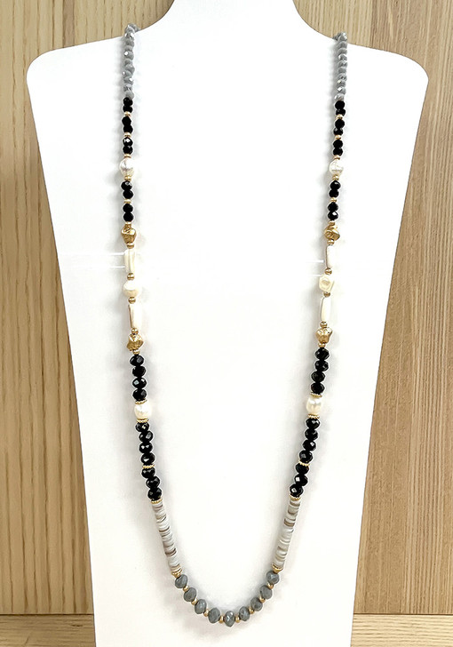  Black And Grey Natural Stone And Freshwater Pearl Necklace