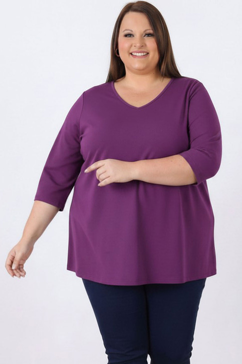 Purple Cotton Stretch V Neck Top
