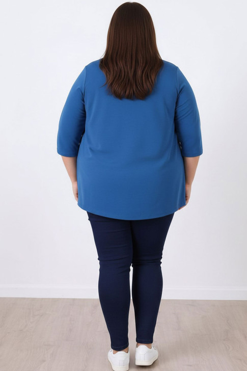 Plus Size Blue Cotton Stretch V Neck Top