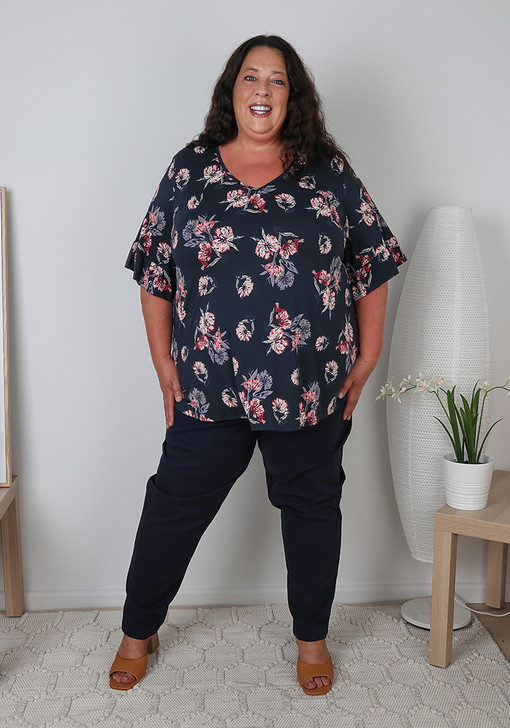 Plus Size Blue Stretch Cotton Jean Style Pant