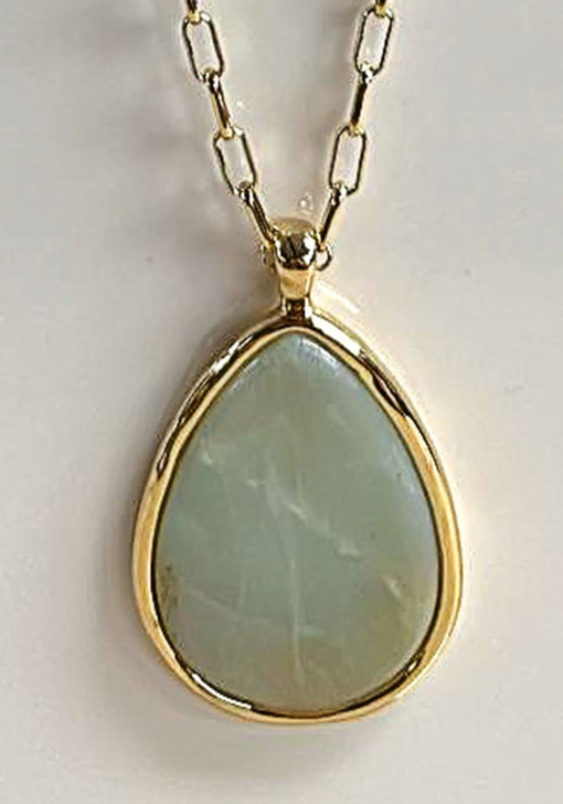 Green Natural Stone Teardrop Pendant Necklace