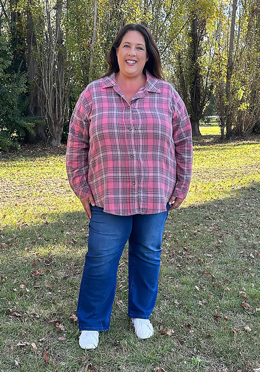 Plus Size Dusty Pink Plaid Flannel Shirt