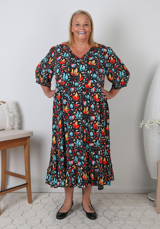 plus size floral vines pocket dress