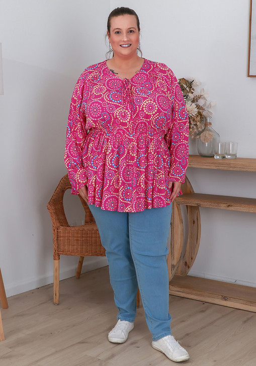 Plus Size Dot Art Pink Tie Front Top