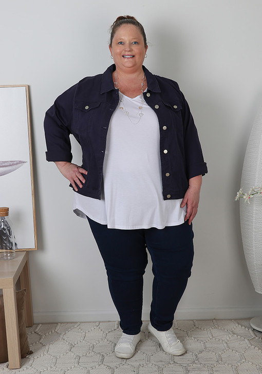 Plus Size Indigo Blue Pull On Stretch Denim Fitted Jeans