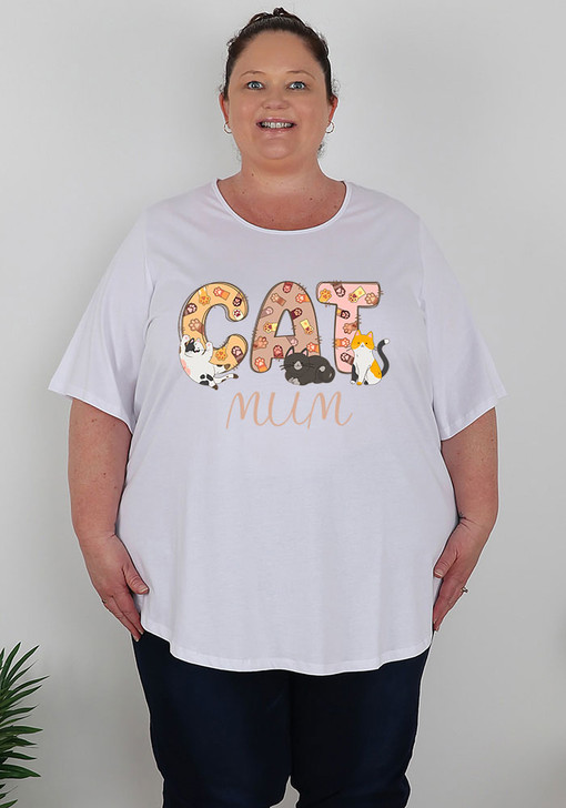 Plus Size Cat Lovers Mothers Day White Tee