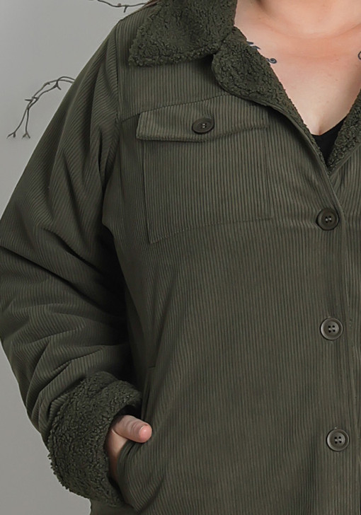 Plus Size Khaki Green Casual Corduroy Jacket