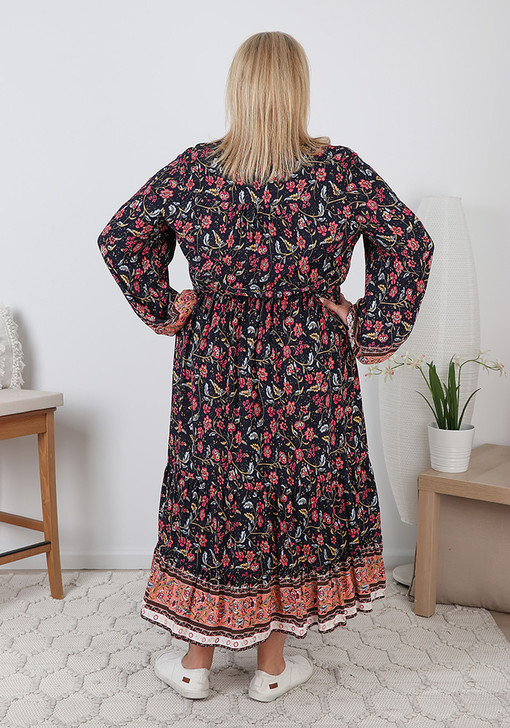 Plus Size Feminine Navy Floral Boho Dress