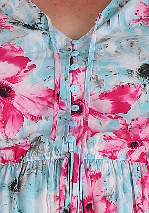 Plus Size Blue Pink Water Colour Floral Top