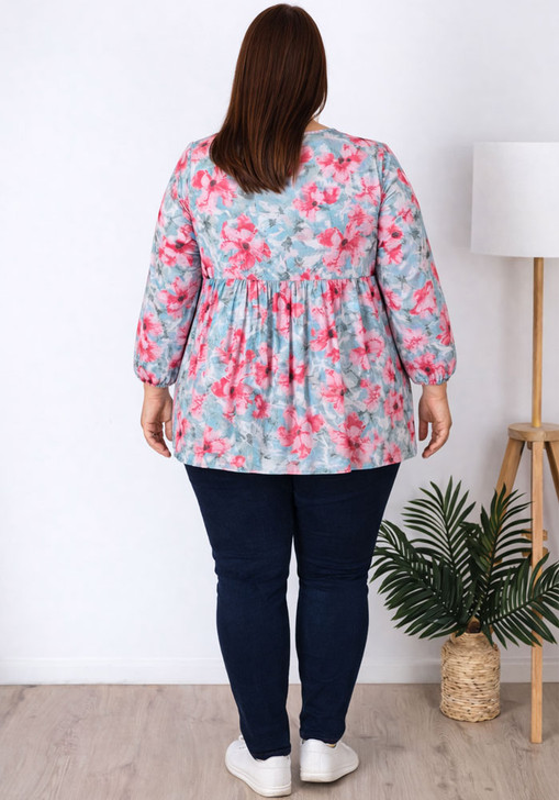 Blue Pink Water Colour Floral Top
