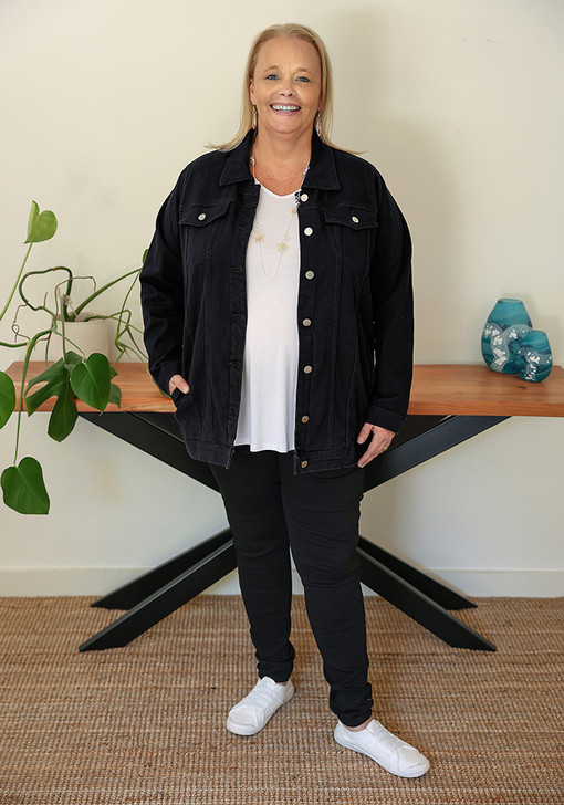 plus size black long denim jacket 