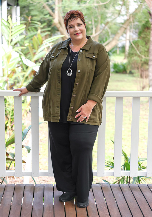 Plus Size Khaki Long Denim Jacket With Pockets