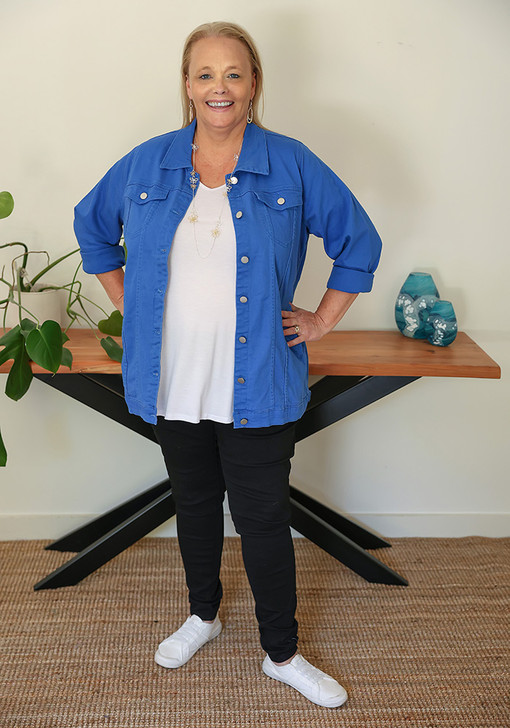 Plus Size Blue Long Denim Jacket With Pockets