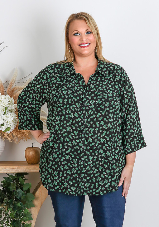 plus size green floral shirt