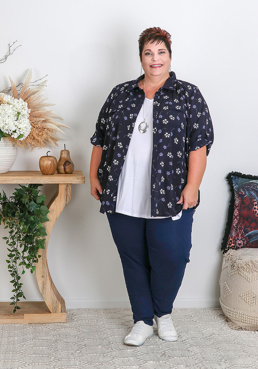 Plus Size  Forget Me Knot Navy 3/4 Sleeve Shirt 