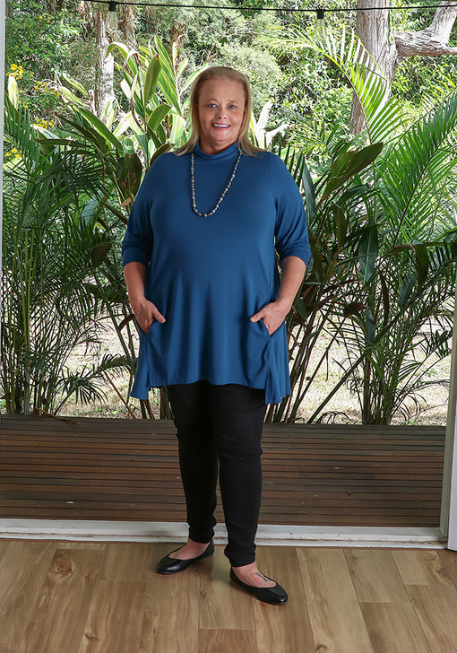 Plus Size Teal Swing Tunic with Pockets