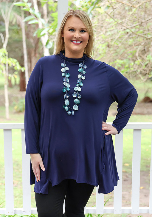 Plus Size Navy Swing Tunic with Pockets