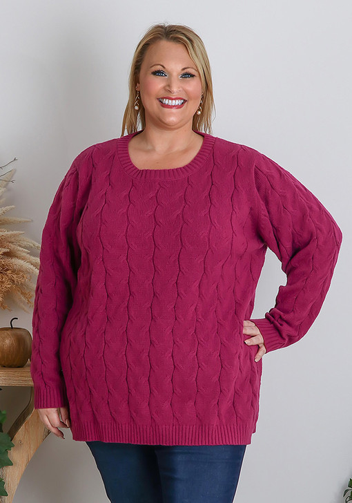 Plus Size Magenta Braided Jumper