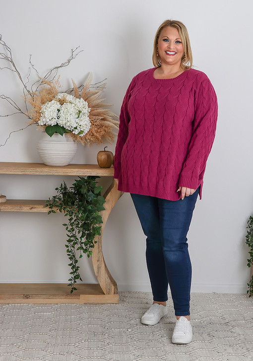 Plus Size Magenta Braided Jumper