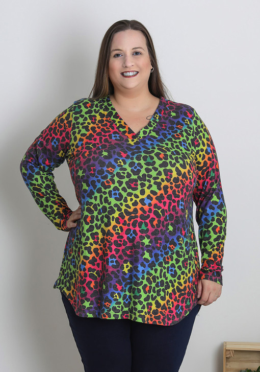 Plus Size Rainbow Animal Print Top