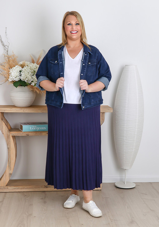 Plus Size Navy pleated skirt 