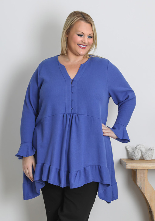 Plus Size Periwinkle Blue Waffle Drop Waist Tunic