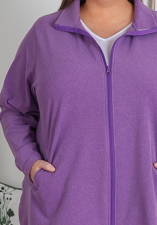 Plus Size Soft Purple Zip Front Hoodie