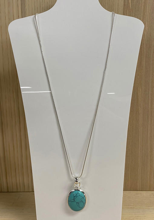 Silver Turquoise Oval Pendant Necklace