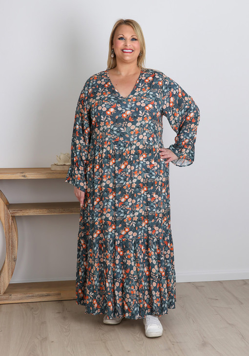 Plus Size Long Sleeve Teal Meadow Dress