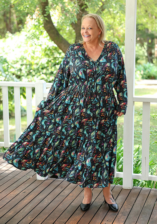 plus size colourful paisley long sleeve dress