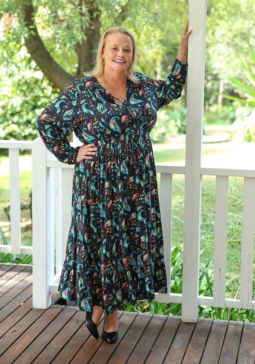 plus size colourful paisley long sleeve dress
