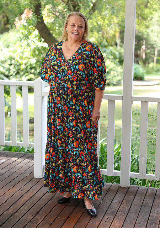 Plus Size Floral Symphony Tie Waist Maxi Dress