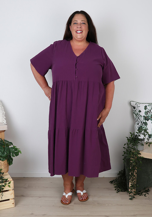 Plus Size Fabulous Purple Tiered Cotton Dress