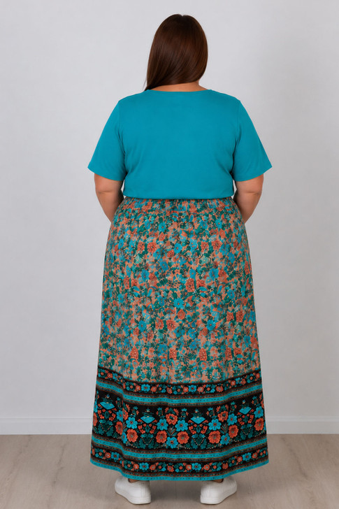Aqua And Pink Floral Skirt