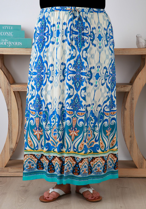 Plus Size White And Blue Skirt