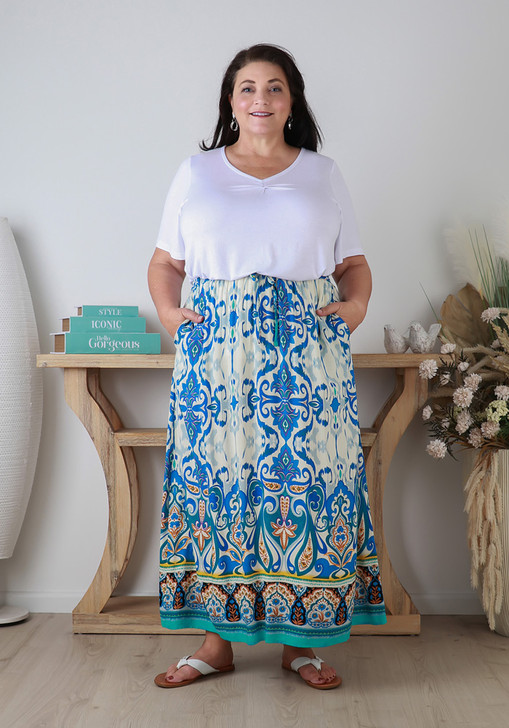 Plus Size White And Blue Skirt