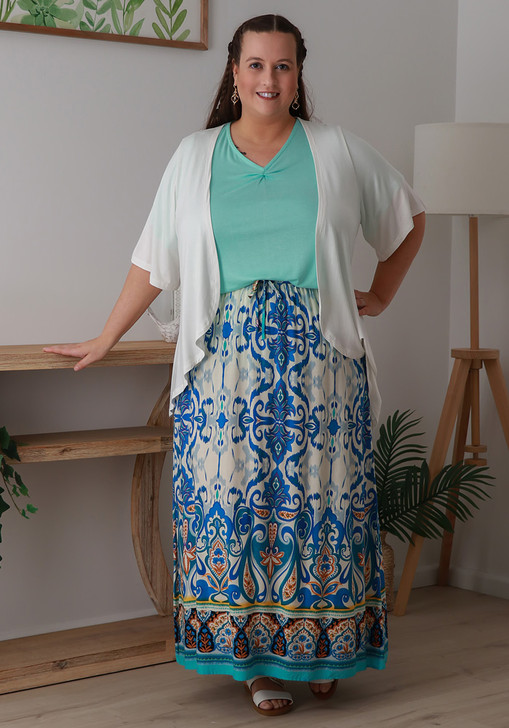 Plus Size White And Blue Skirt