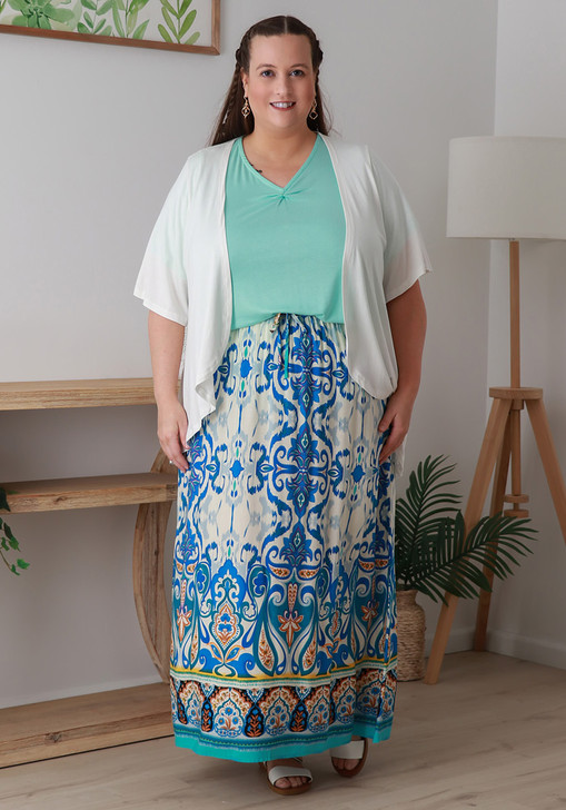 Plus Size White And Blue Skirt