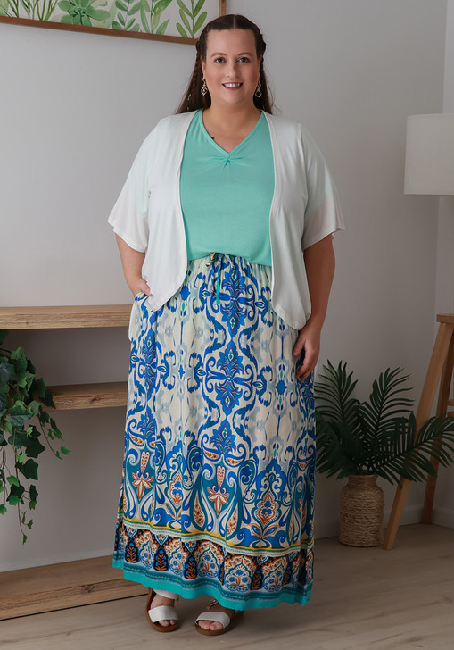 Plus Size White And Blue Skirt