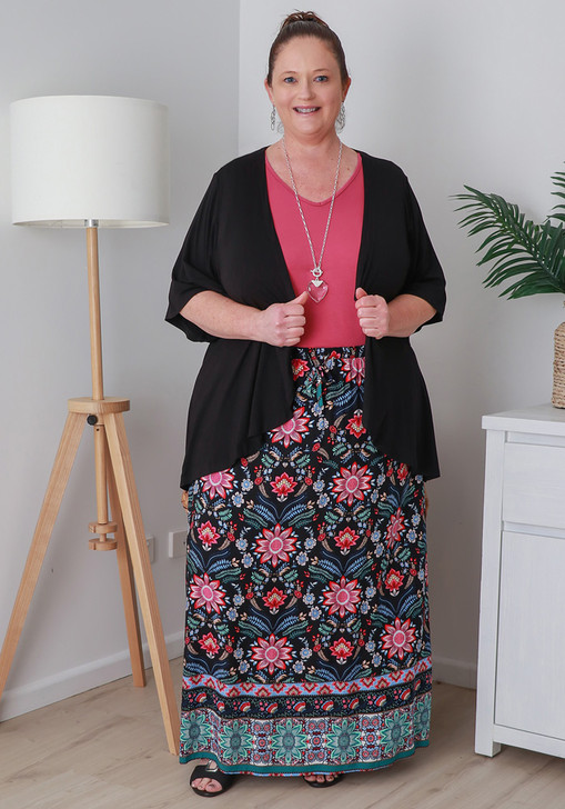 Plus Size Black Floral Skirt